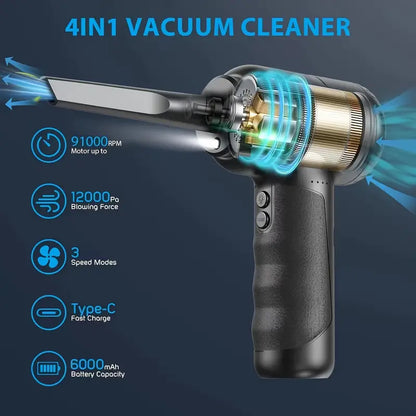 Rechargeable 4-in-1 Compressed Air Duster with 91000RPM  Adjustable Speed and 6000mAh Power